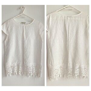 Logica Italy White Linen Top with Crochet Hemline M